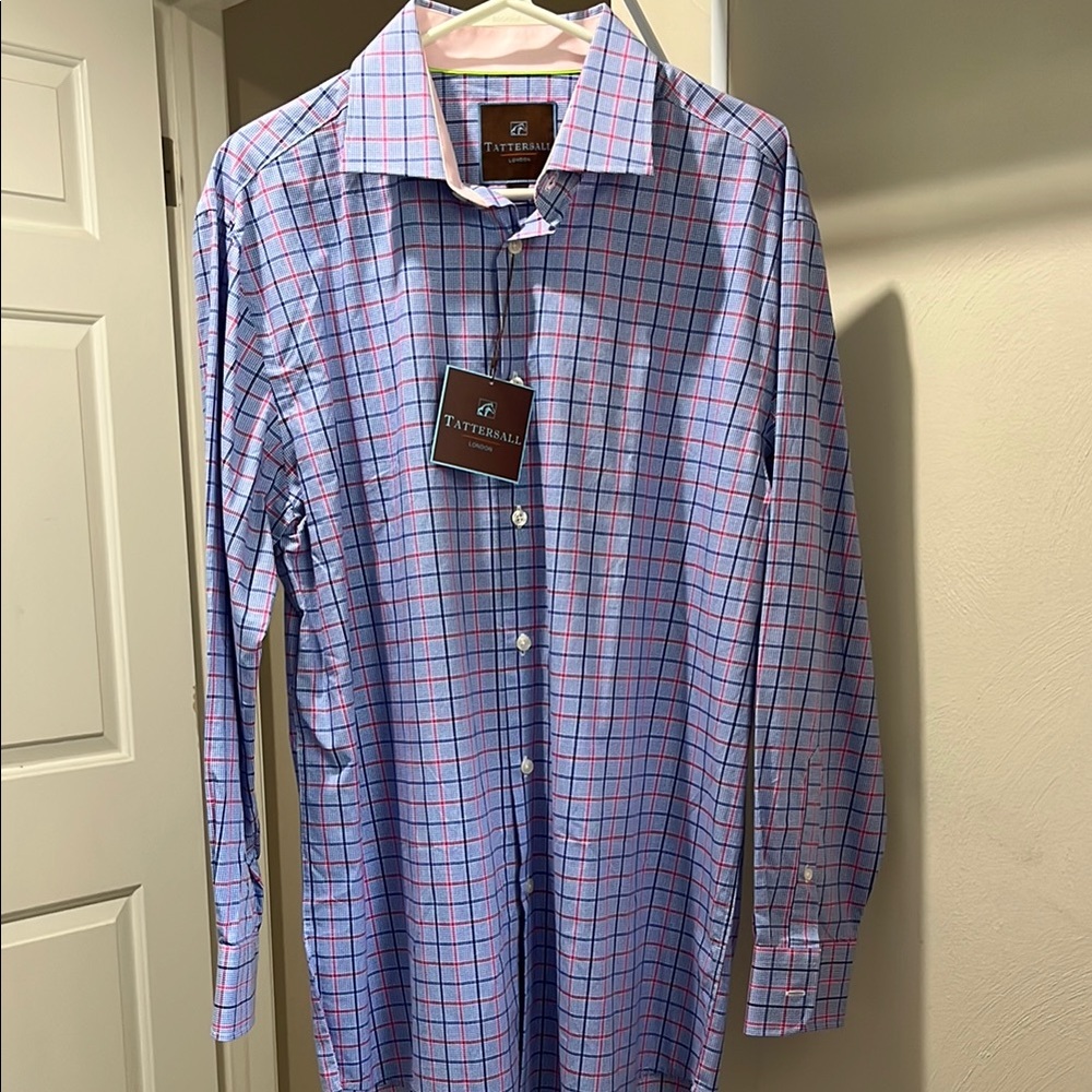 NWT Men's Tattersall Blue and Pink Checkered Shirt